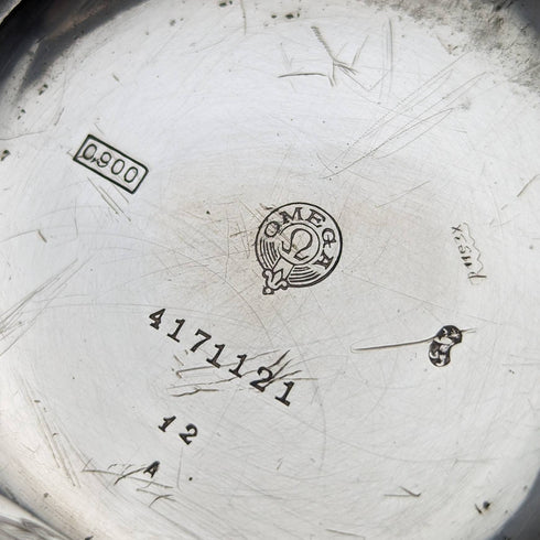 1910年頃 アンティーク オメガ 懐中時計 花彫刻 銀側ハンターケース 動作良好